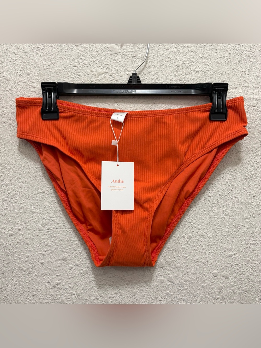 Andie Rib Bikini Bottom in Orange Siren NWT Large